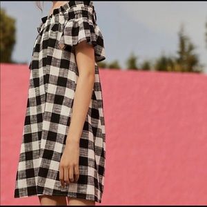Anthropologie Gingham Off the Shoulder Swing Dress